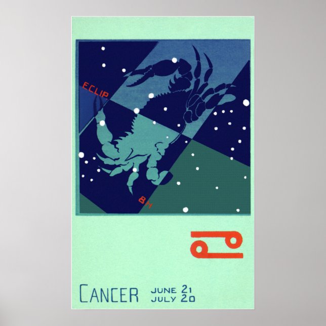 Cancer Crab Constellation Vintage Zodiac Astrology Poster (Front)
