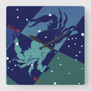 Cancer Crab Constellation Vintage Zodiac Astrology Square Wall Clock