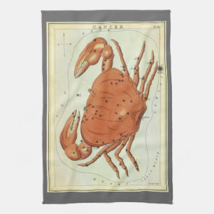 Cancer Crab Vintage Constellation, Urania's Mirror Tea Towel