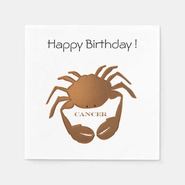 Cancer Crab Zodiac Happy Birthday Napkin (Front)