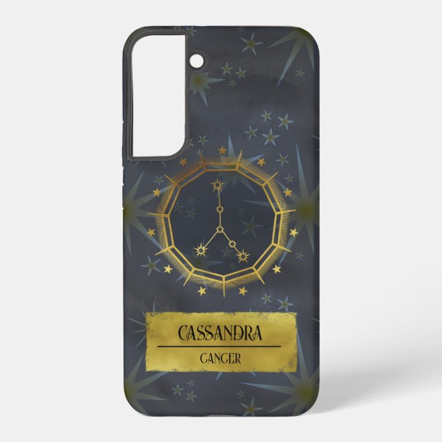 Cancer Dark Zodiac Astrology: Black & Gold Samsung Galaxy S22+ Case (Back)