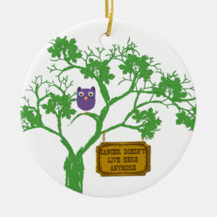 Cancer Doesn't Live Here Tree Owl Ceramic Ornament