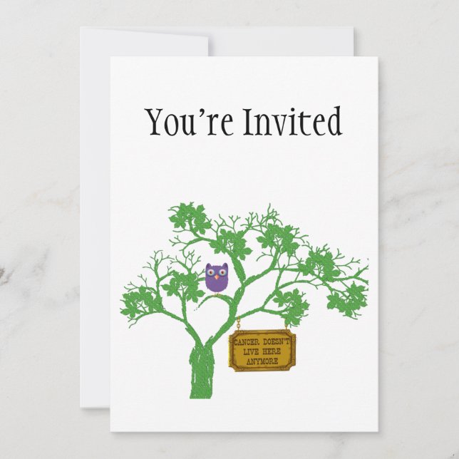 Cancer Doesn't Live Here Tree Owl Invitation (Front)