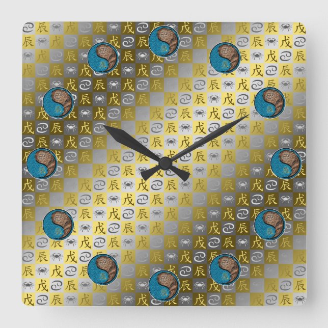 Cancer & Earth Dragon Square Wall Clock (Front)