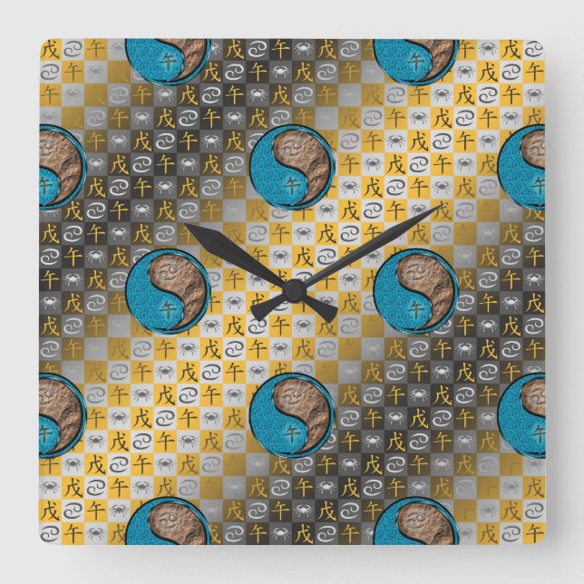 Cancer & Earth Horse Square Wall Clock (Front)