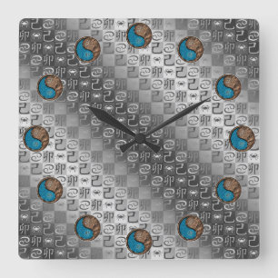 Cancer & Earth Rabbit Square Wall Clock