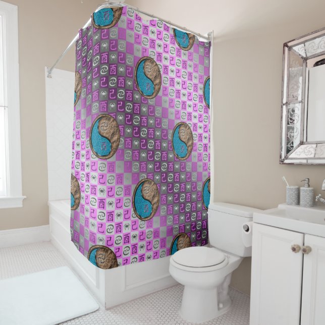 Cancer & Earth Rooster Shower Curtain (In Situ)