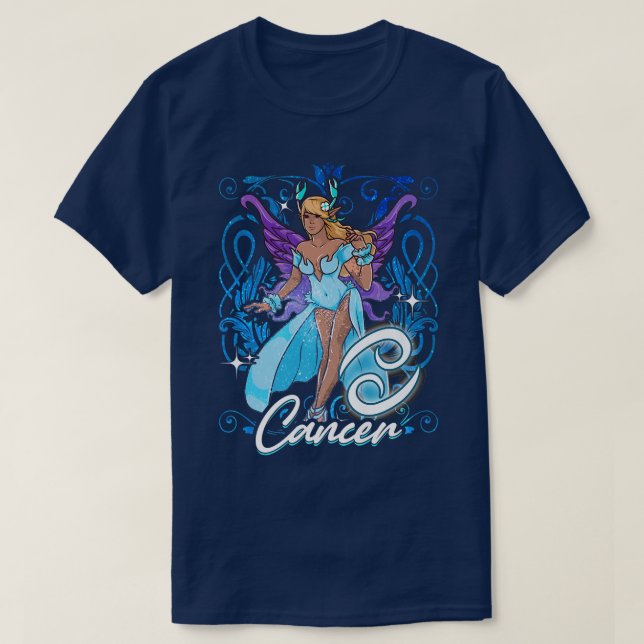 Cancer Fairy Zodiac Birthday Anime Fairies Black Q T-Shirt (Design Front)