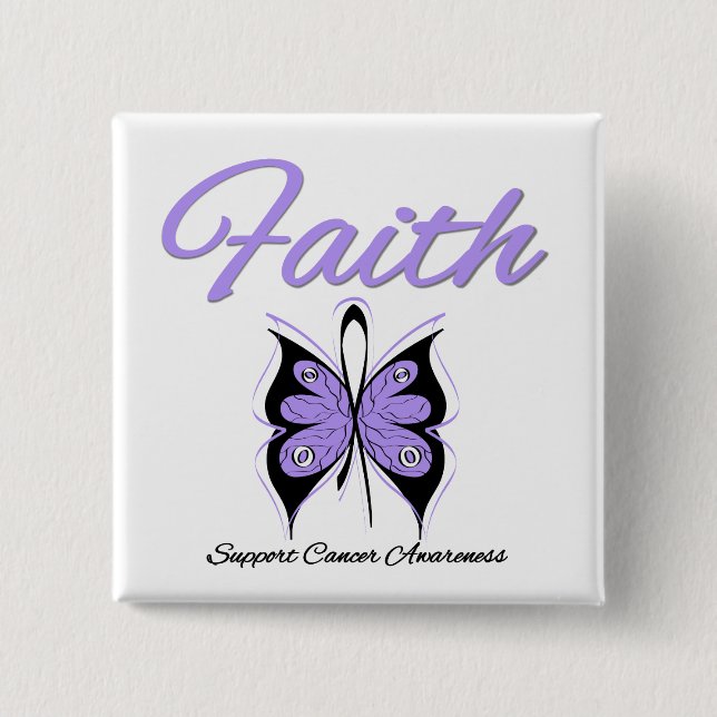 Cancer Faith Butterfly Lavender Ribbon 15 Cm Square Badge (Front)