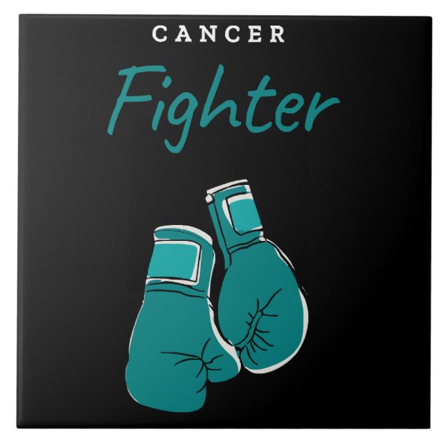 cancer fighter, teal ceramic tile (Front)