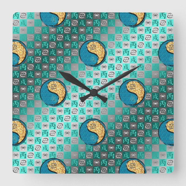 Cancer & Fire Dog Square Wall Clock (Front)