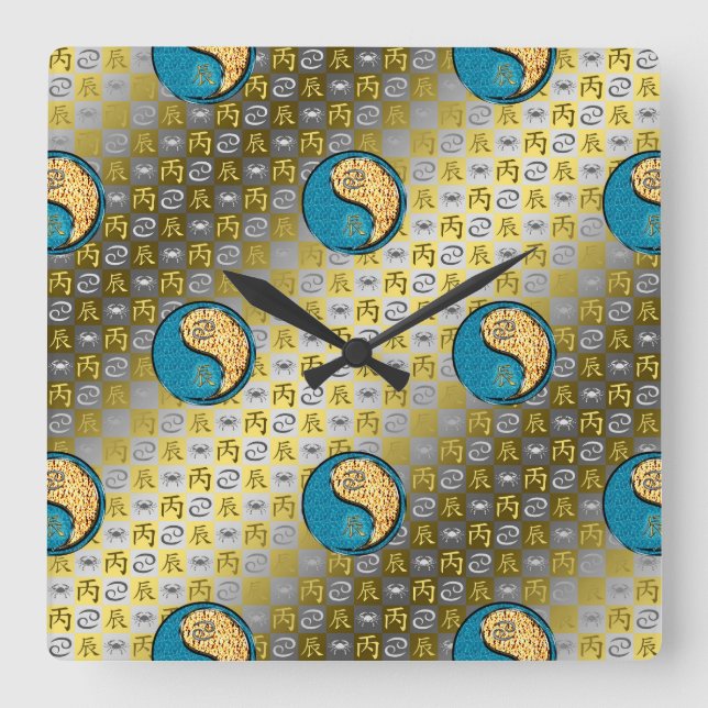Cancer & Fire Dragon Square Wall Clock (Front)