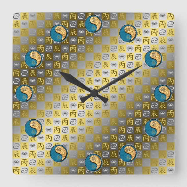 Cancer & Fire Dragon Square Wall Clock (Front)