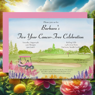 Cancer Free Celebration Pink Golf Cart Golf Course Invitation