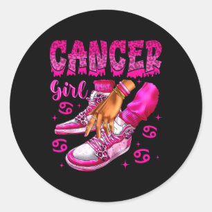 Cancer Girl Birthday Black Women Sneakers Zodiac B Classic Round Sticker