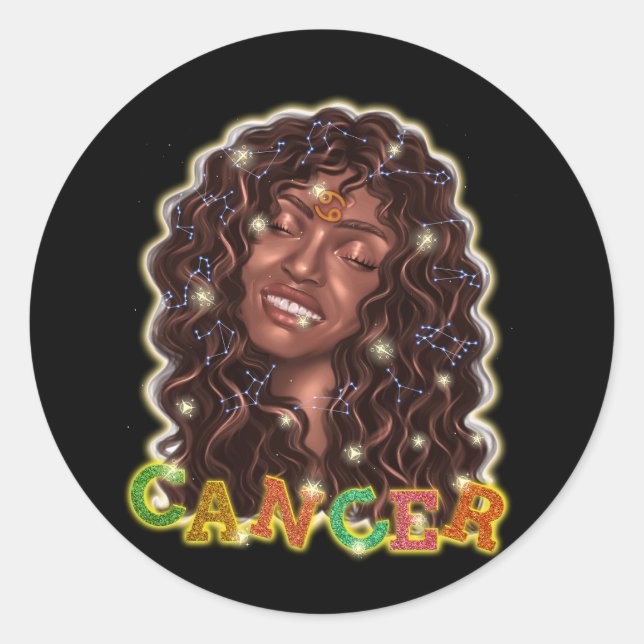 Cancer Girl Zodiac Signs Black Woman June July Bir Classic Round Sticker (Front)