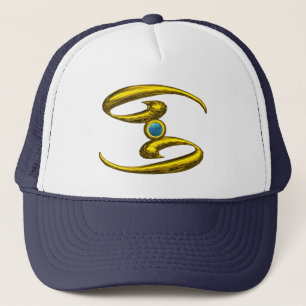 CANCER,GOLD ZODIAC BIRTHDAY JEWEL TRUCKER HAT