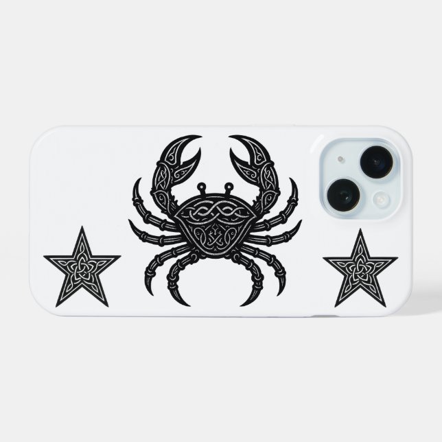 Cancer — Haunted Ink Zodiac Crab iPhone 15 Case (Back Horizontal)