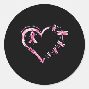 Cancer Heart Dragonflies Awareness Women Kids Men  Classic Round Sticker