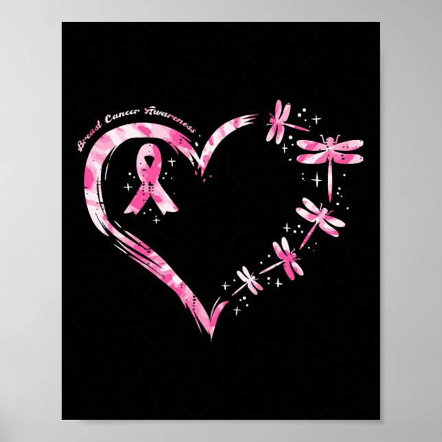 Cancer Heart Dragonflies Awareness Women Kids Men  Poster (Front)