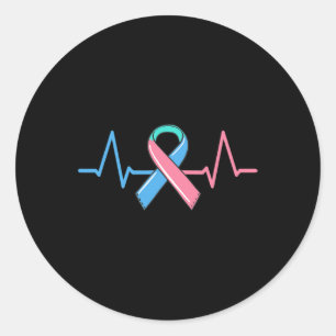 Cancer Heartbeat Tee Warrior Pink Blue Teal Ribbon Classic Round Sticker