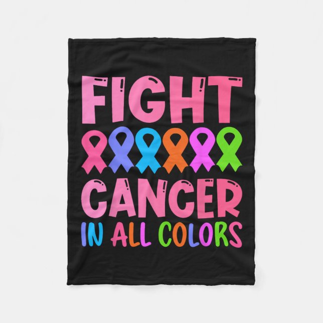 Cancer In All Colour Ribbon Breast Cancer Awarenes Fleece Blanket (Front)