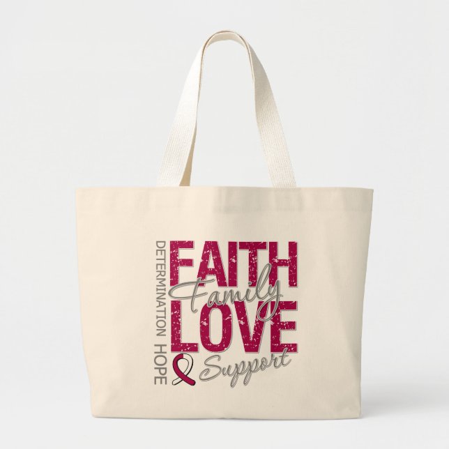 Cancer Inspiring Slogan Collage Head Neck Cancer Large Tote Bag (Front)