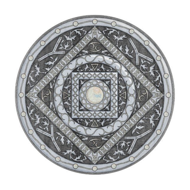 Cancer Mandala Glass Cutting Board (Front)