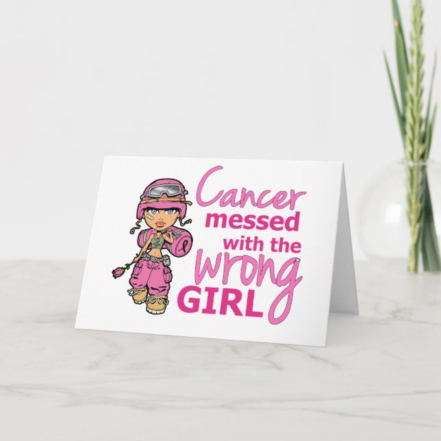 Cancer Messed With The Wrong Girl 2 Breast Cancer Card (Front)