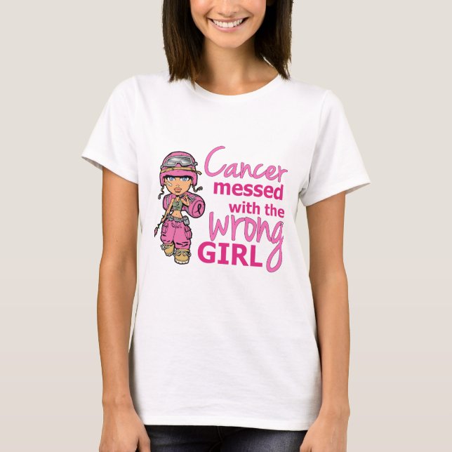 Cancer Messed With The Wrong Girl 2 Breast Cancer T-Shirt (Front)