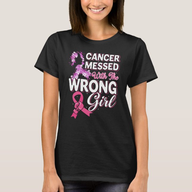 Cancer Messed with the Wrong Girl Face Gloves Star T-Shirt (Front)