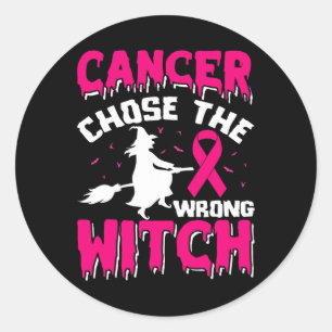 Cancer Messed With The Wrong Pink Witch Hat Hallow Classic Round Sticker