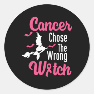 Cancer Messed With The Wrong Pink Witch Hat Hallow Classic Round Sticker