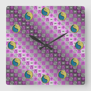 Cancer & Metal Rooster Square Wall Clock
