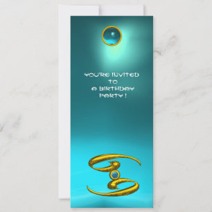 CANCER OPALE,aquamarine bright yellow blue Invitation