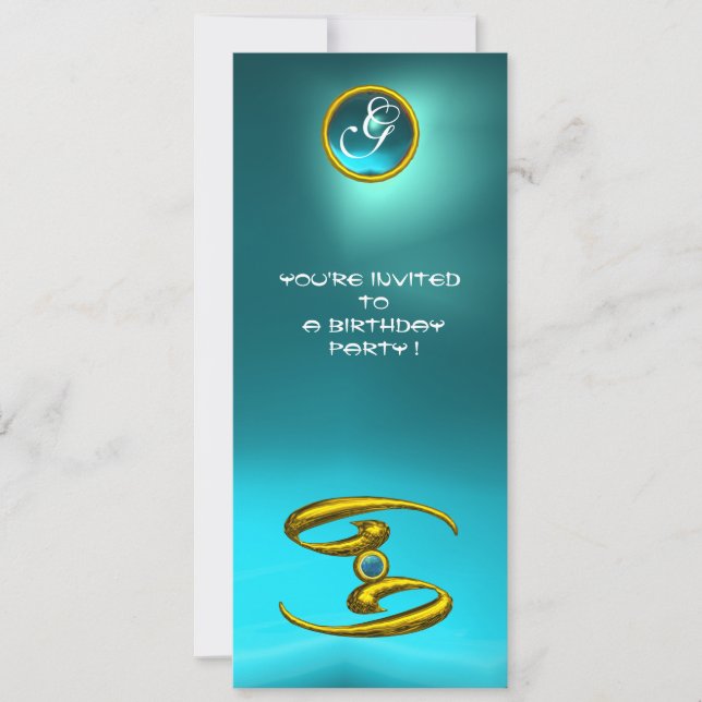 CANCER OPALE MONOGRAM aquamarine bright blue Invitation (Front)