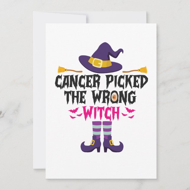 Cancer Picked The Wrong Witch Funny Halloween Gift Holiday Card (Front)