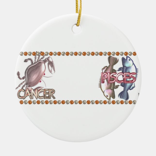 Cancer Pisces zodiac astrology friendship Ceramic Tree Decoration (Front)