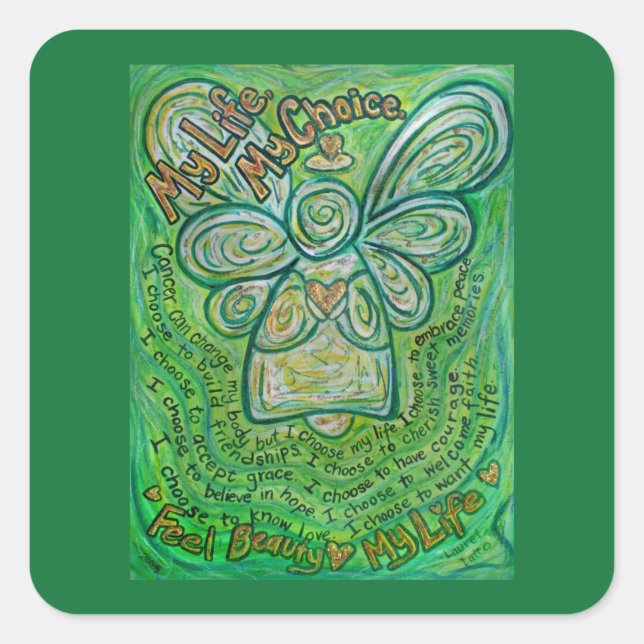 Cancer Poem Green Angel Art Sticker Decals (Front)