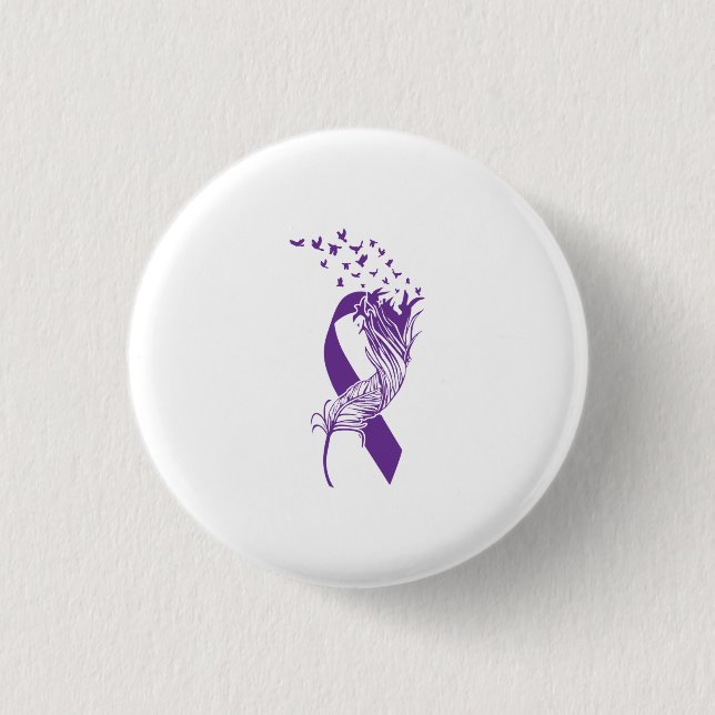 Cancer Purple Ribbon Feather Birds 3 Cm Round Badge (Front)
