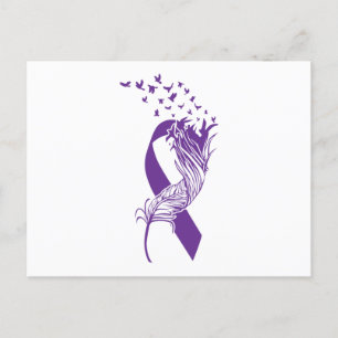 Cancer Purple Ribbon Feather Birds Announcement Postcard