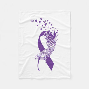 Cancer Purple Ribbon Feather Birds Fleece Blanket