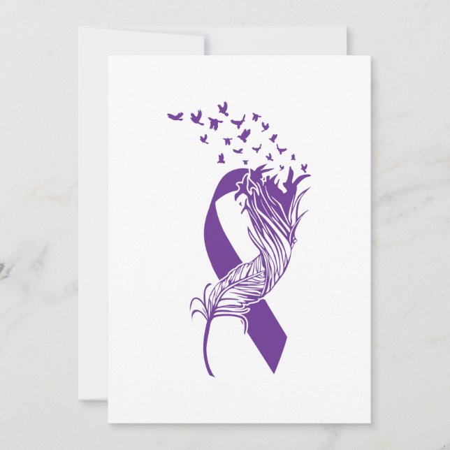 Cancer Purple Ribbon Feather Birds Save The Date (Front)