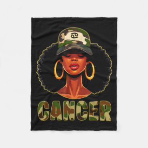 Cancer Queen Black Woman With Cap Camo Afro Girl Z Fleece Blanket