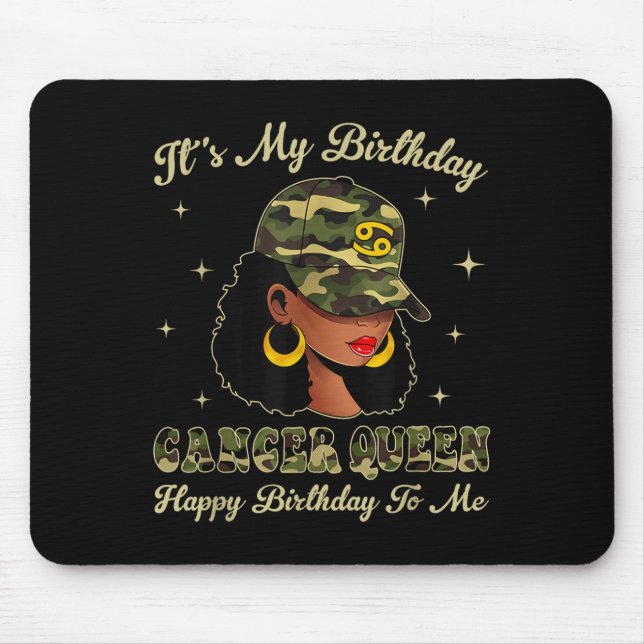 Cancer Queen Loc'd Black Woman Camo Cap Zodiac Sig Mouse Pad (Front)