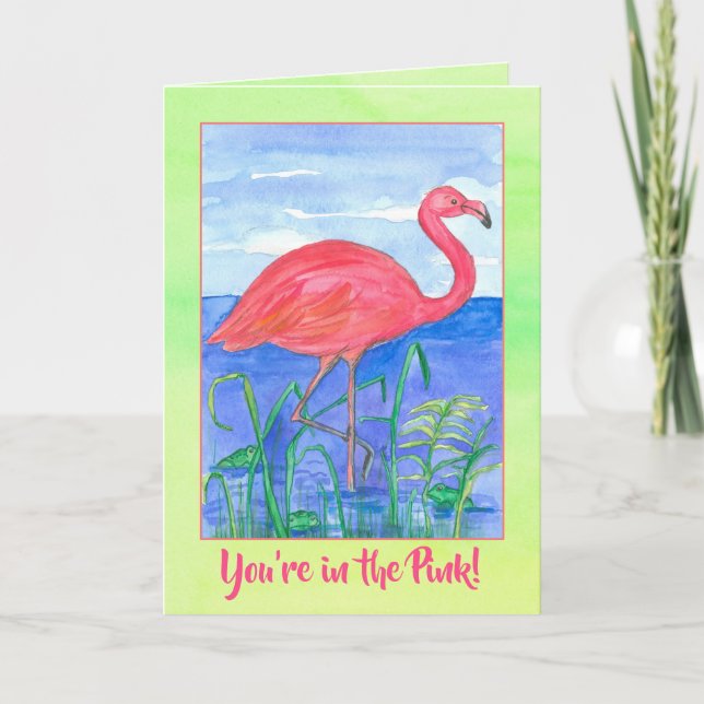 Cancer Remission Flamingo Bird Good Health Card (Front)