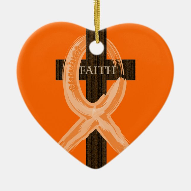 Cancer Ribbon Celebrates Faith & Remission Ceramic Tree Decoration (Front)
