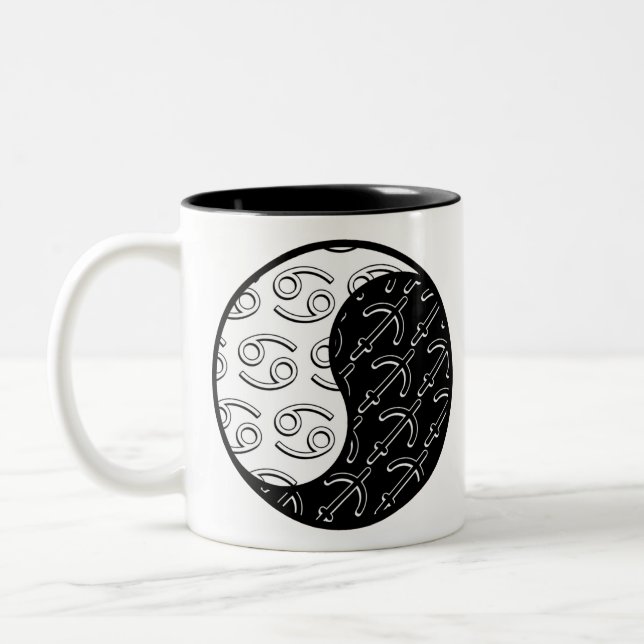 Cancer Sagittarius yin yang zodiac couple Two-Tone Coffee Mug (Left)
