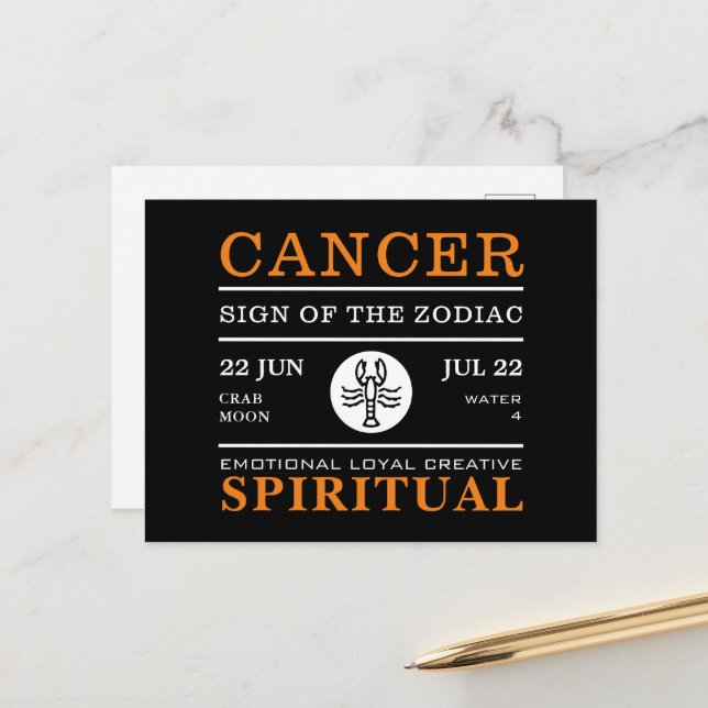 Cancer Sign of the Zodiac, Astrological Postcard (Front/Back In Situ)