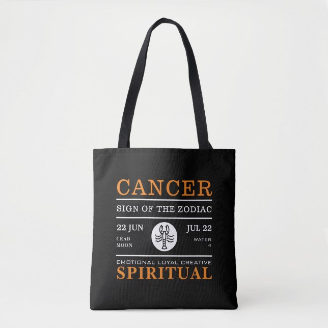 Cancer Sign of the Zodiac, Astrological Tote Bag (Front)